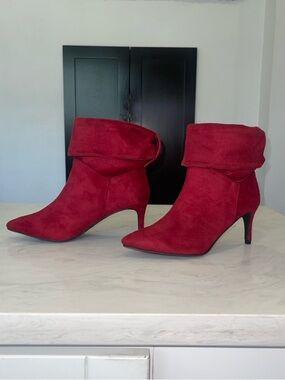 New! ✨ Women’s Velvet Red Faux Suede Ankle Boots/Booties- Size 8 & 10